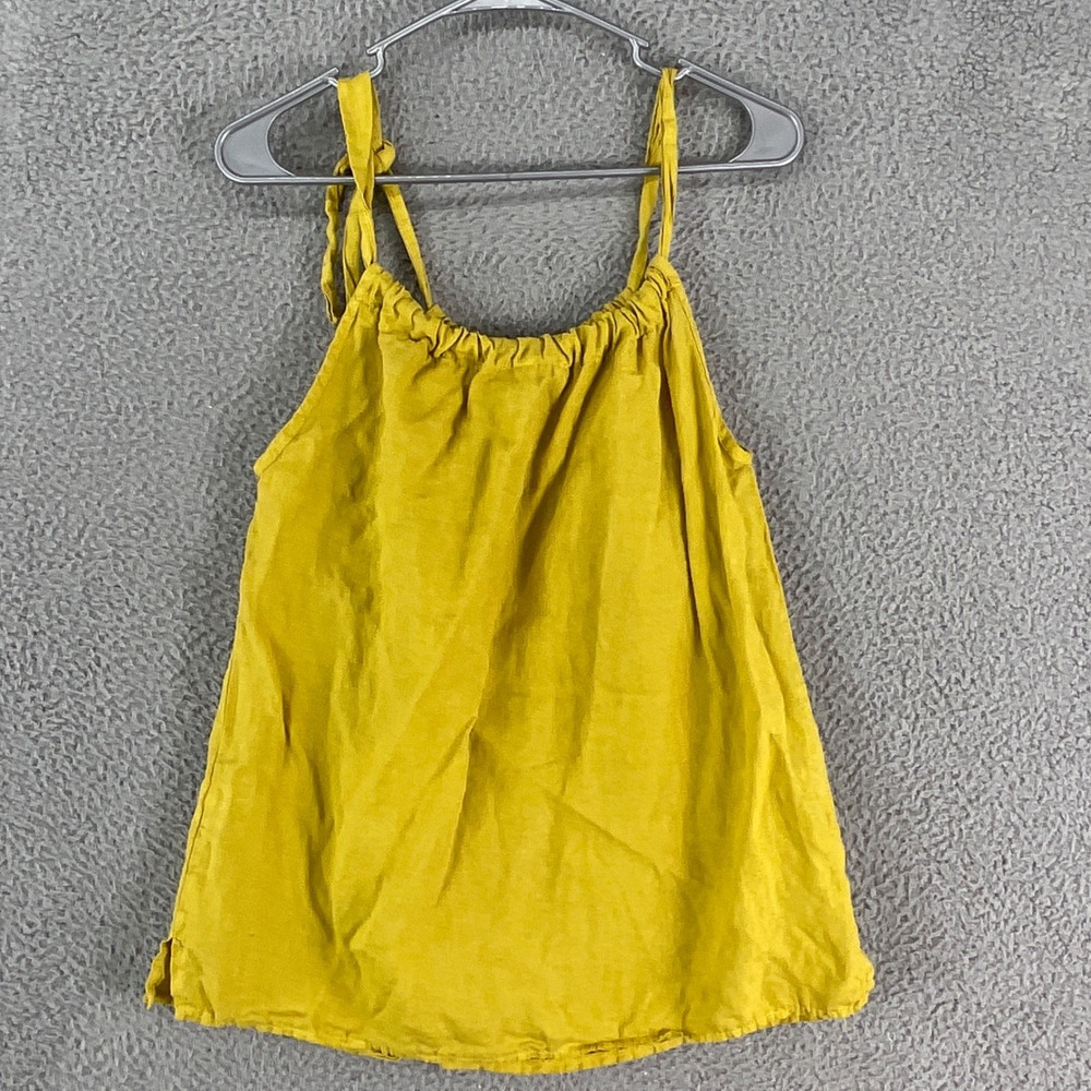 Bellambra Linen Tank Top Womens M Yellow Tie Strap Boho Natural Made in Italy